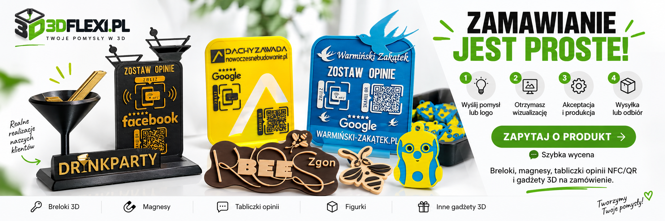 Jak zamówić personalizowane gadżety 3D – breloki, magnesy, stojaki NFC i realizacje 3DFLEXI.PL